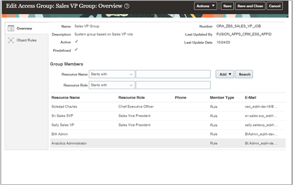 アクセス・グループ・メンバーが表示されたアクセス・グループ概要ページ。