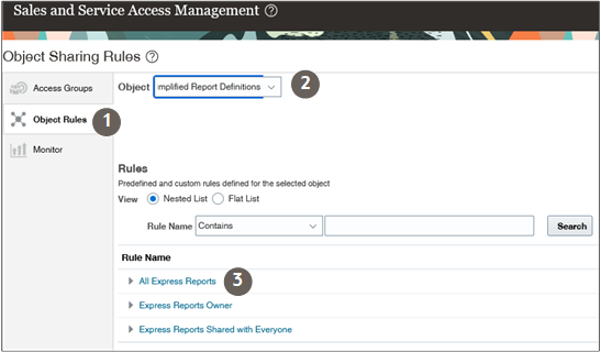 テキストで説明されているコールアウトを含む「オブジェクト共有ルール」ページ。