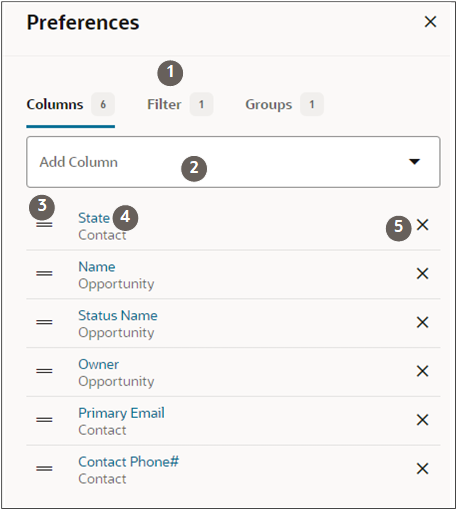 「プリファレンス」パネルの「列」タブに、機能が強調表示されたコールアウトが表示されます