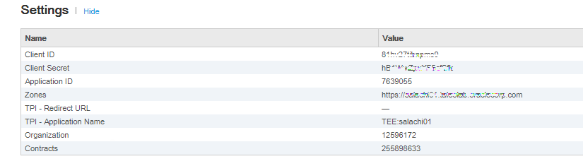 設定表のクライアントIDおよびクライアント・シークレット