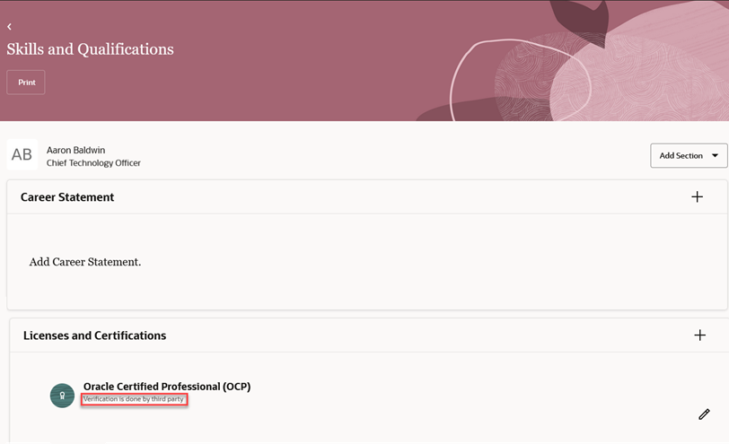 「スキルおよび資格」ページの検証フラグの表示