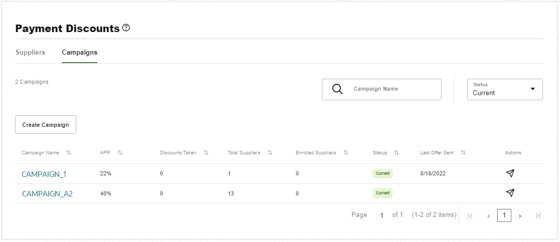 「キャンペーン」タブがフォーカスされている支払割引ページ