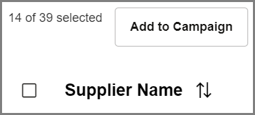 サプライヤのリストの上で選択した39件中14件の更新済サプライヤ数