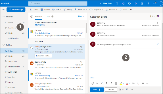 顧客の担当者とのEメール・スレッドを示すOffice 365の画面