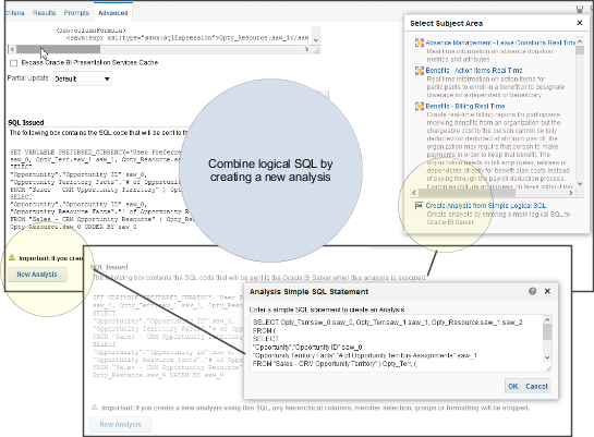 新規分析を作成して、サブジェクトのSQLを組み合せる問合せ