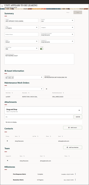 図は、ヘルプ・デスク・リクエストの詳細ページを示しています。