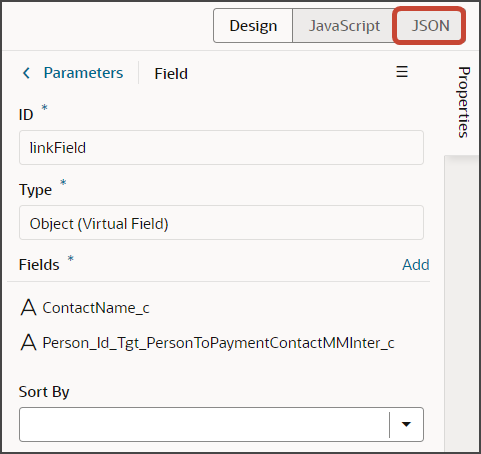 このスクリーンショットは、JSONボタンを示しています。
