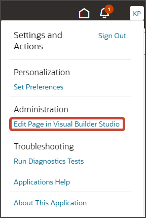 このスクリーンショットは、Oracle Visual Builder Studioに入る方法を示しています。