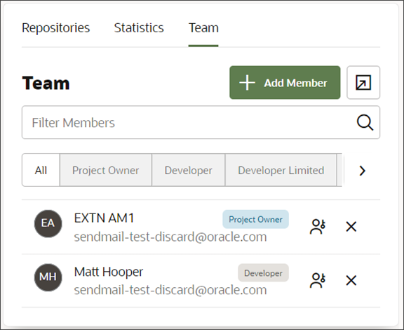 これは、チーム・メンバーをプロジェクトに追加するプロジェクトのホーム・ページのスクリーンショットです。