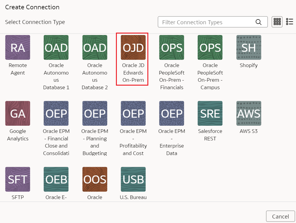 Oracle JD Edwardsオンプレミス接続オプション