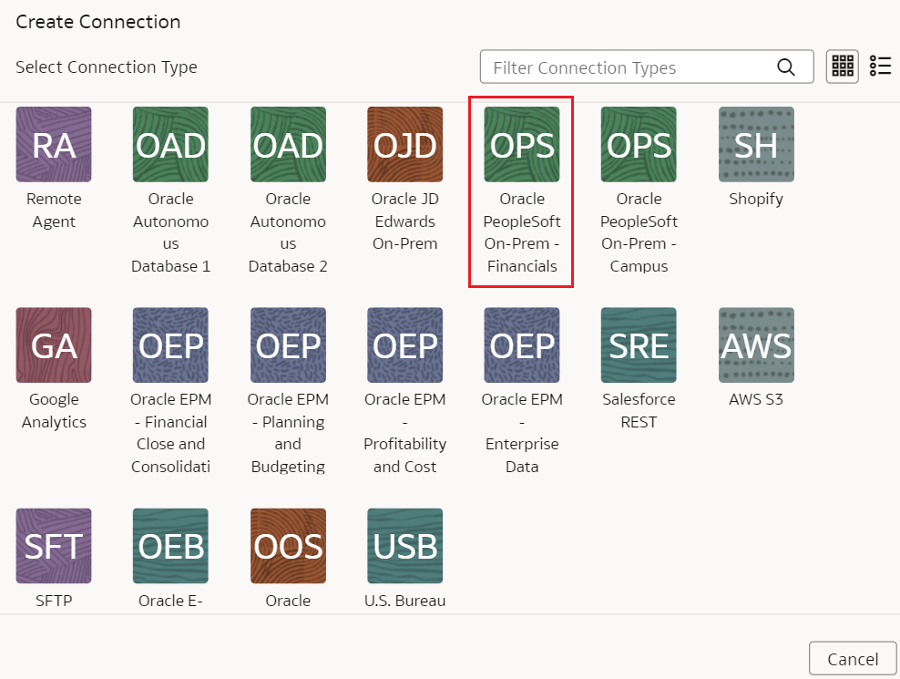 Oracle PeopleSoft On-Prem - 財務接続オプション