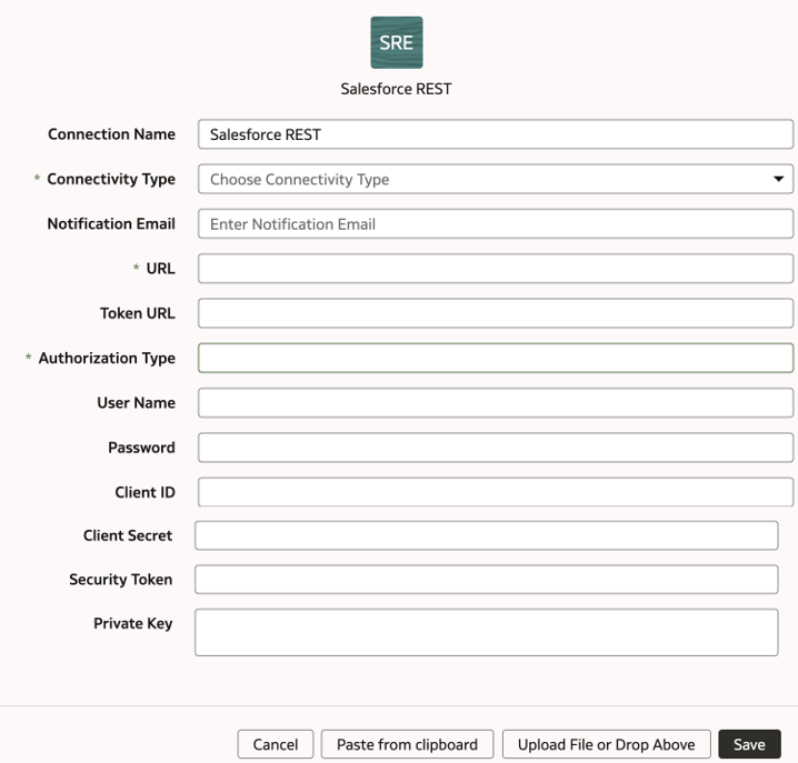 「Salesforce RESTの接続の作成」ダイアログ