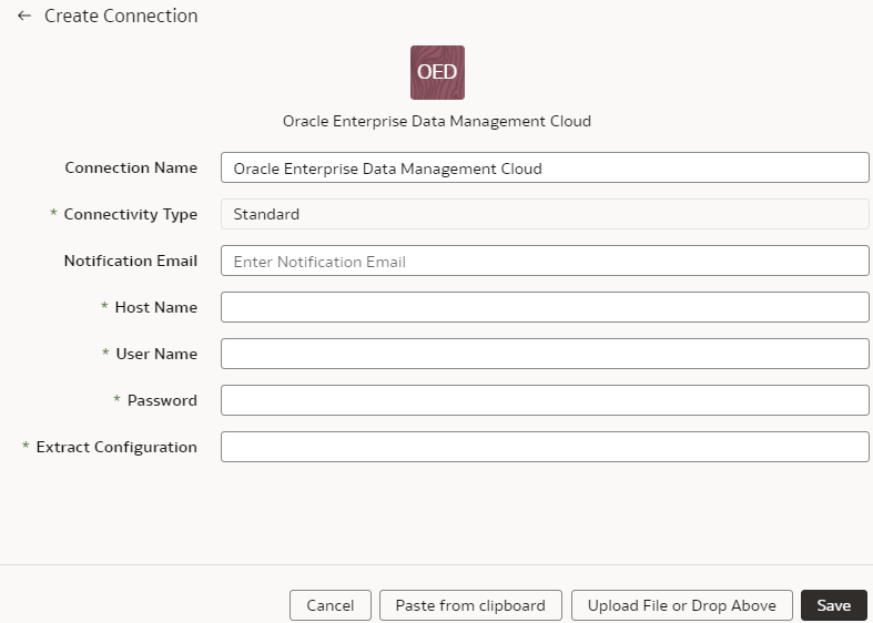 「Oracle Enterprise Data Management Cloudの接続の作成」ダイアログ