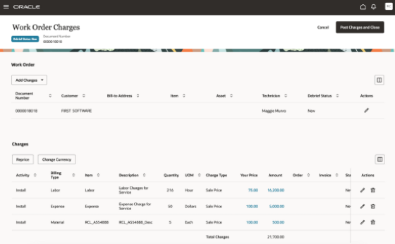作業オーダー手数料詳細ページ