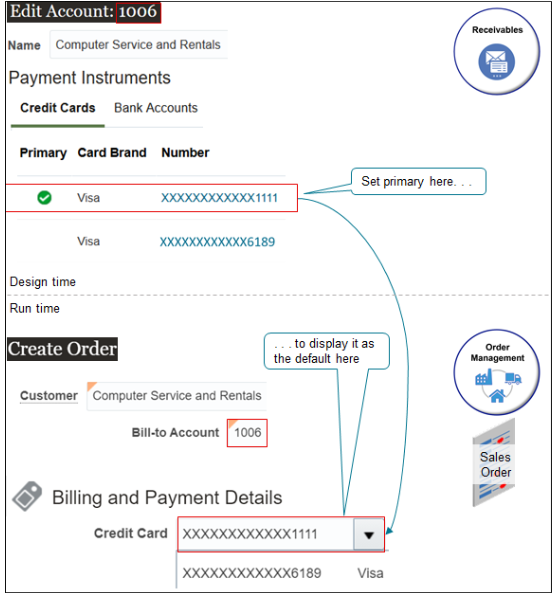 Computer Service and Rentalsの顧客にクレジット・カードを追加し、それをプライマリ・カードにする必要があるとします。