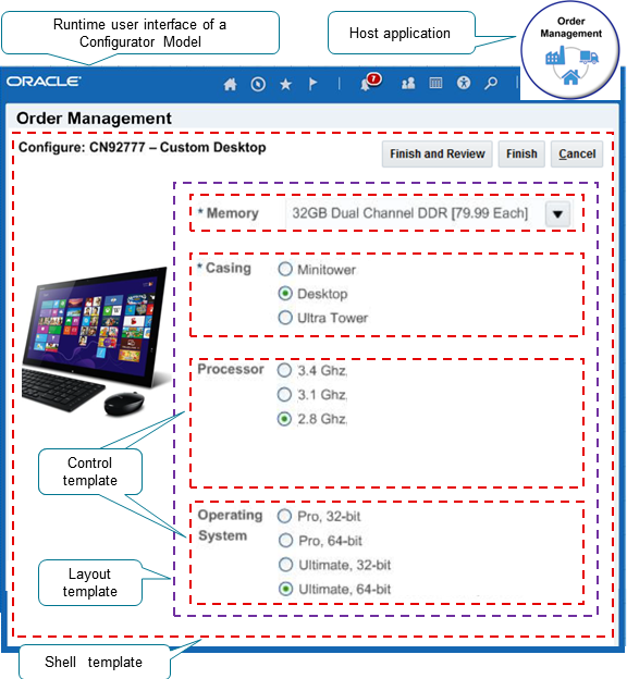 Oracle Configuratorを使用すると、顧客は各構成品目を特定の要件に従って構成できます。