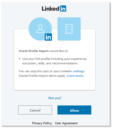 LinkedInのOracleプロファイル・インポートのアクセス情報