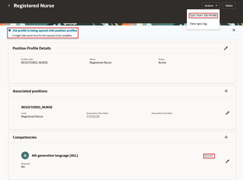 ジョブ・プロファイルからの同期の開始