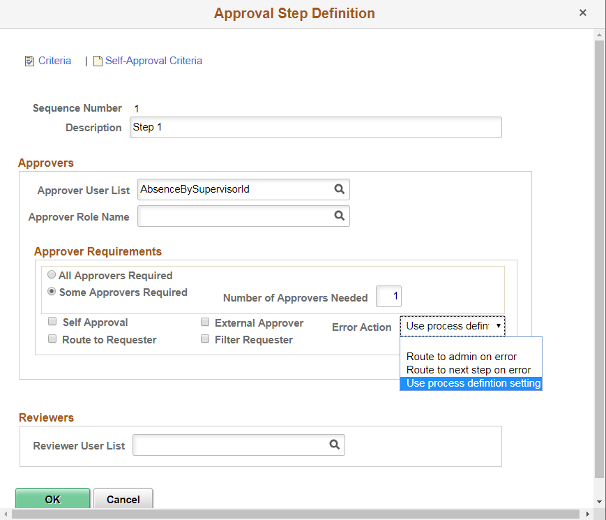 Approval Step Definition page