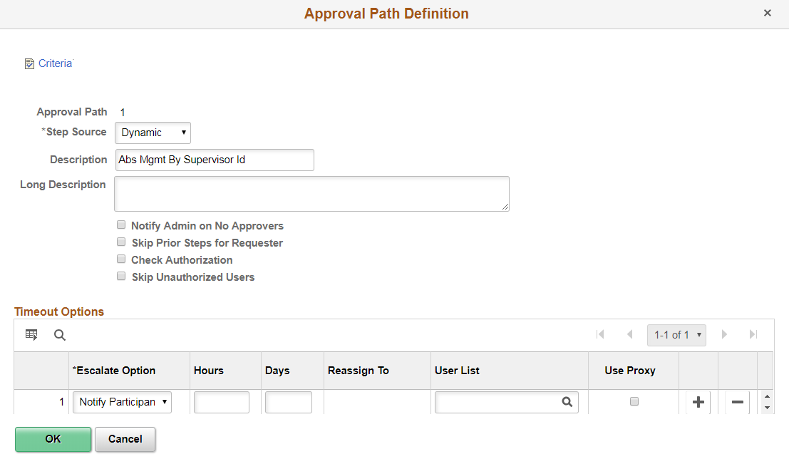 Approval Path Definition page