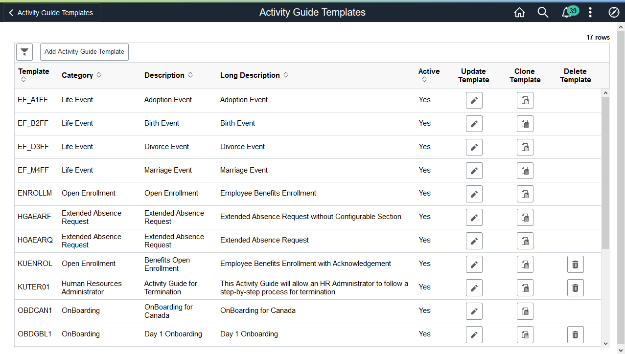 Activity Guide Templates page