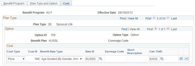 Benefit Program - Cost page