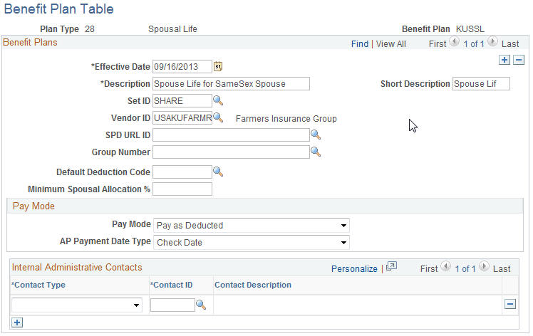 Benefit Plan Table page