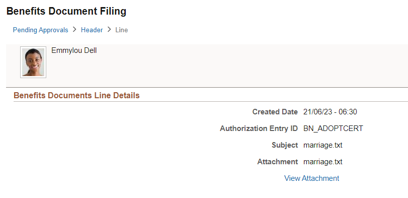 Benefits Documents Line Details Page
