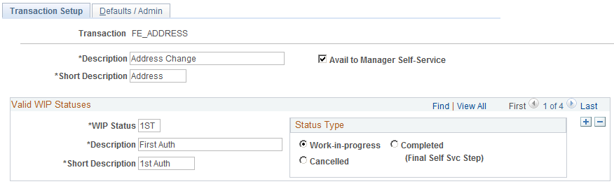 Transaction Setup page