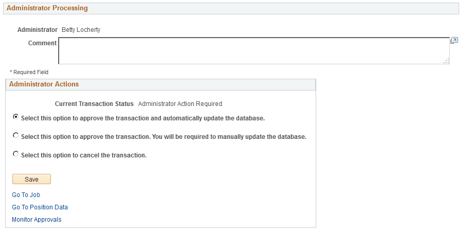 Administrator Approval page for Guide Self-Service Transactions (2 of 2)