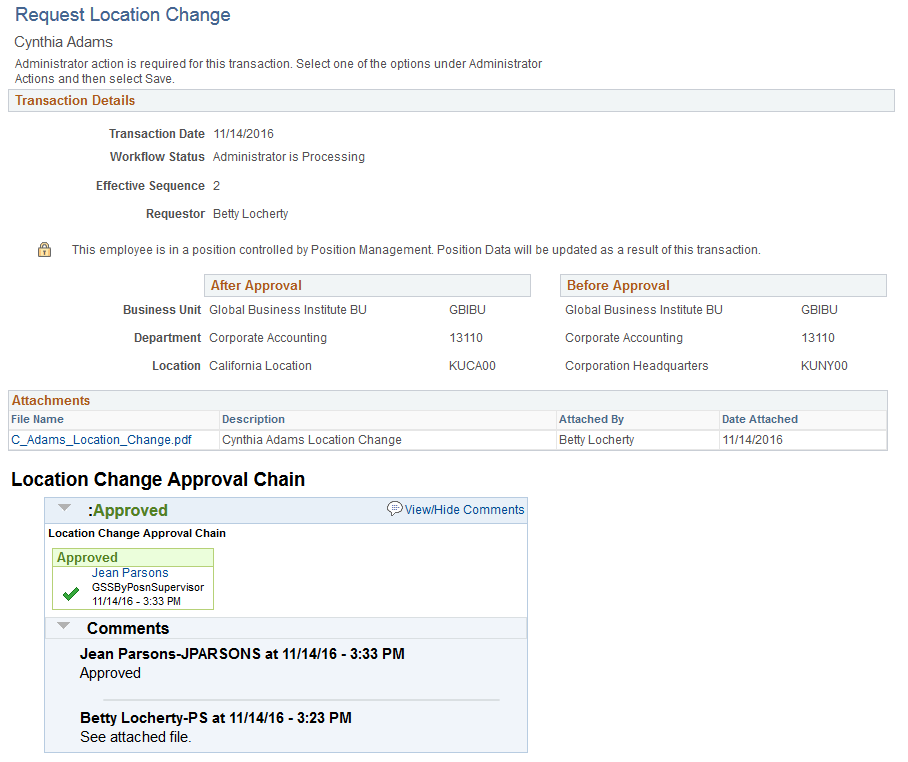 Administrator Approval page for Guide Self-Service Transactions (1 of 2)