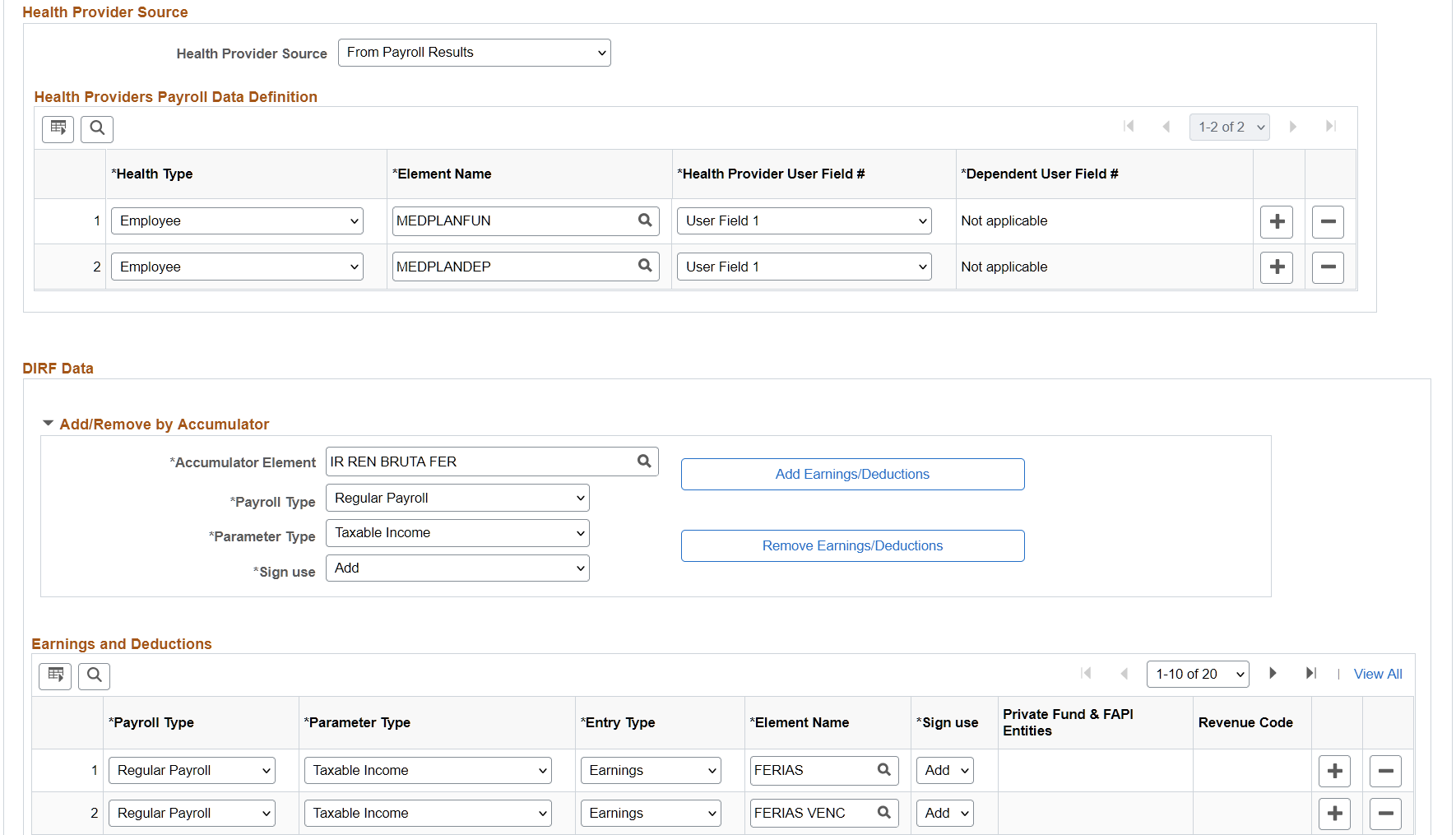 DIRF Parameters BRA page (2 of 2)