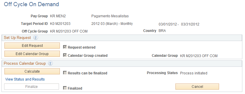 Off Cycle On Demand page (termination and complement process)