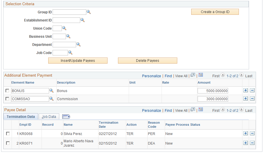 Payee Detail - Mass Term and Comp BRA page (2 of 2)