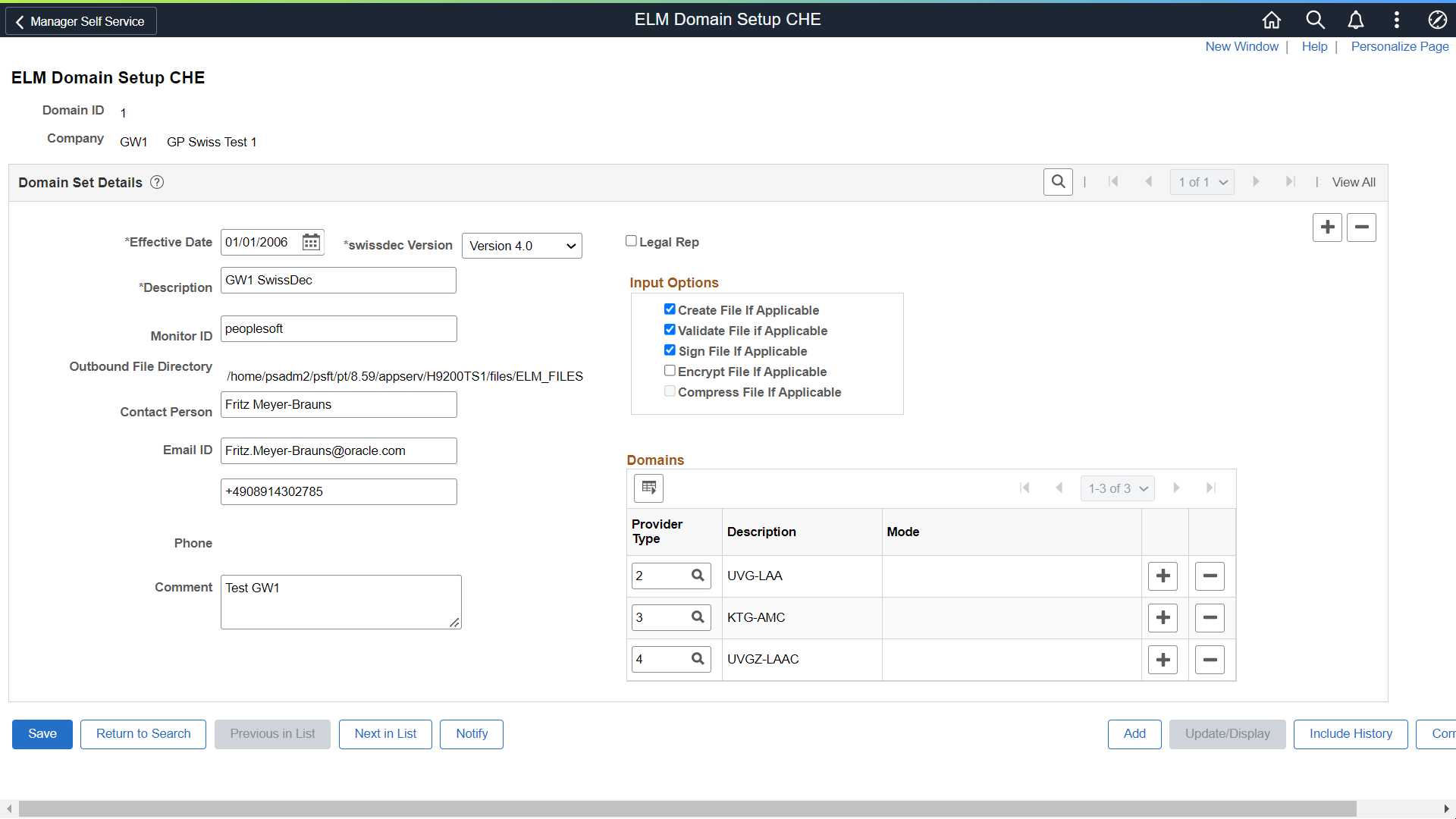 ELM Domain Setup CHE page