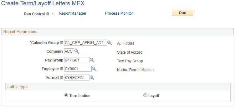 Create Term/Layoff Letters MEX page