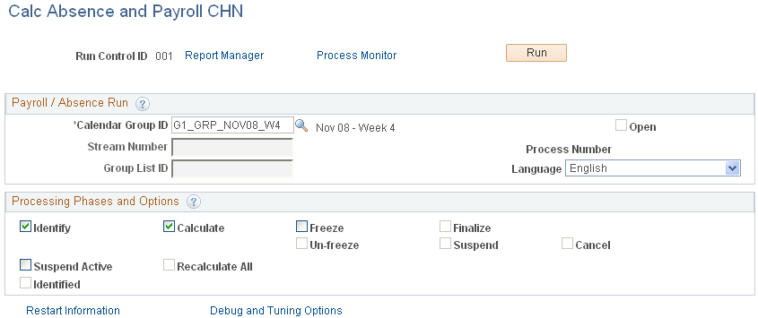 Calc Absence and Payroll CHN (calculate absence and payroll CHN) page