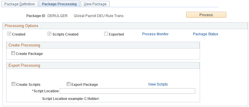 Package Processing page