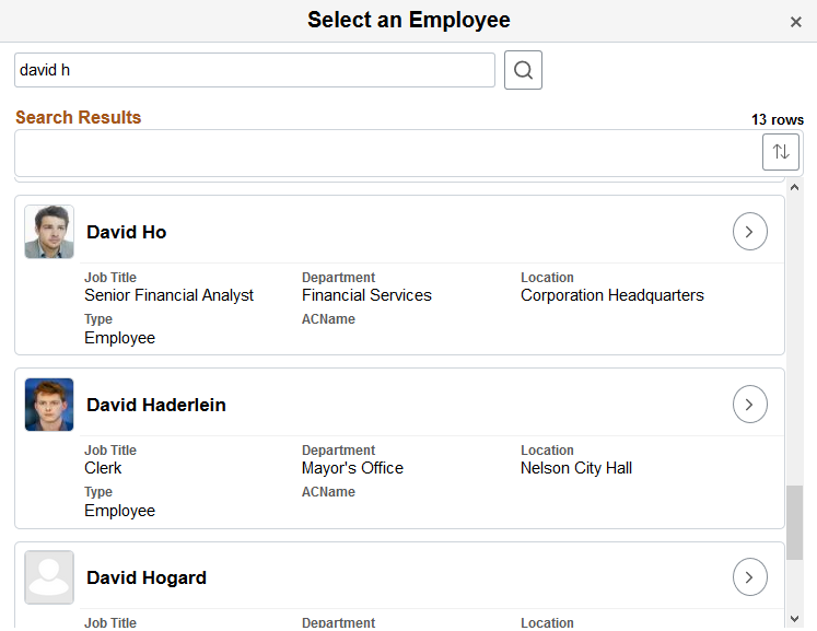 (Fluid) Select an Employee page