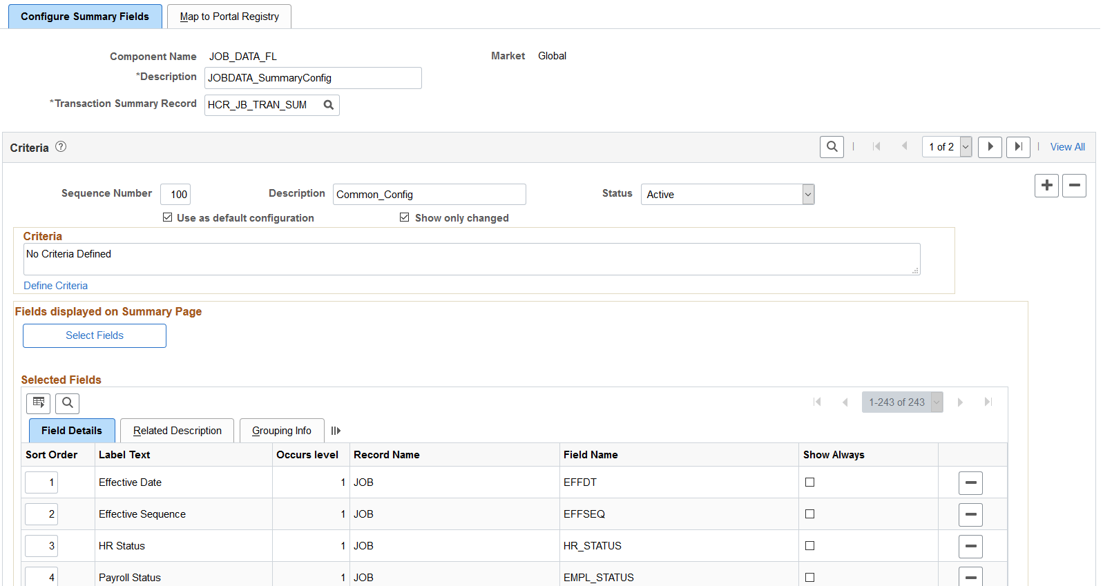 Configure Summary Fields Page