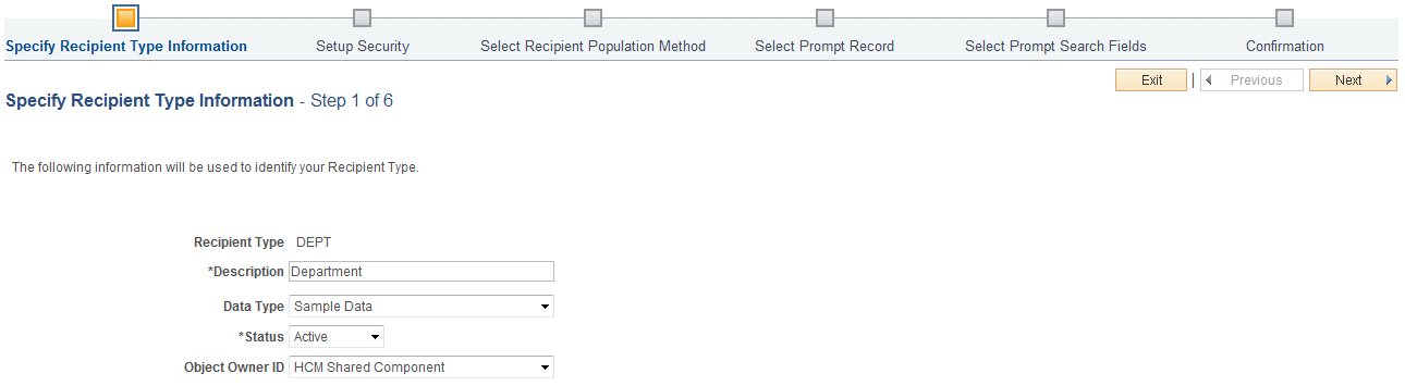 Specify Recipient Type Information page