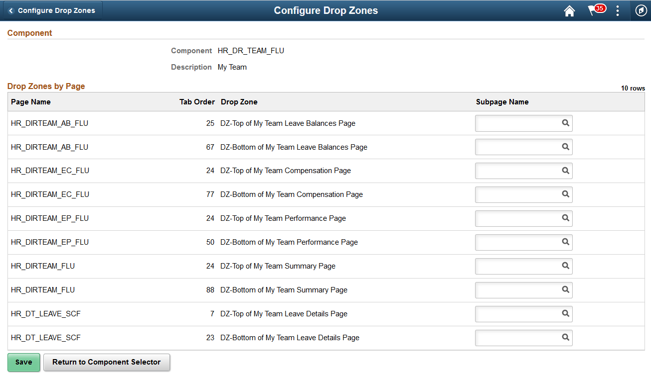 Configure Drop Zone page