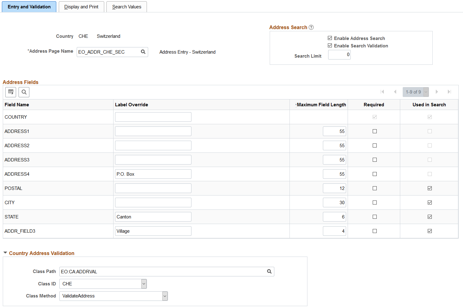 Entry and Validation page