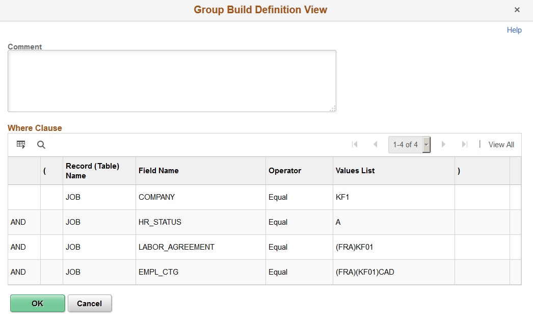 Group Build Definition View page