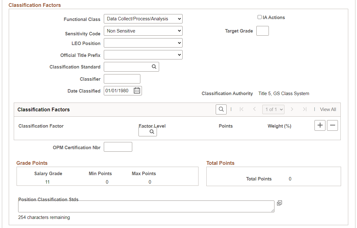 Job Code Profile page - US Federal section (2 of 2)