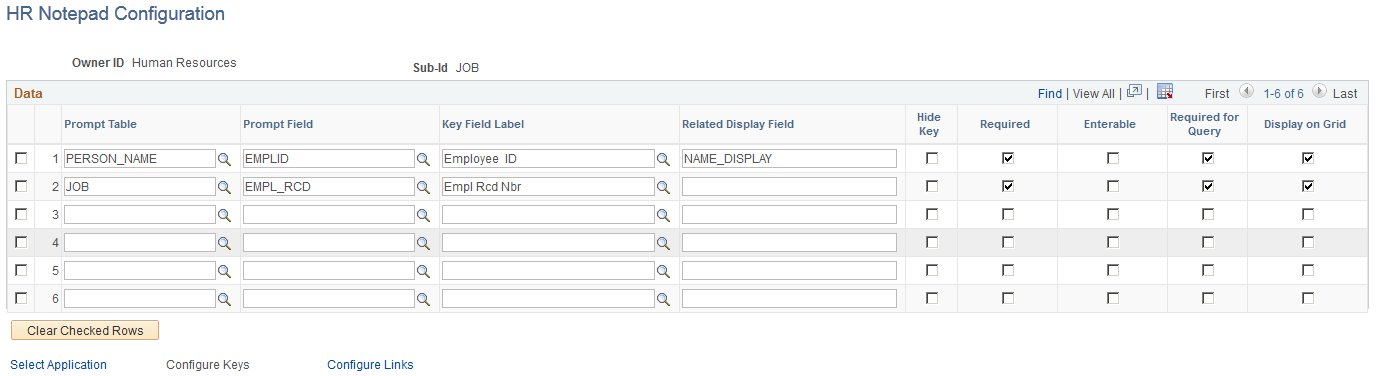 HR Notepad Configuration - Configure Keys page