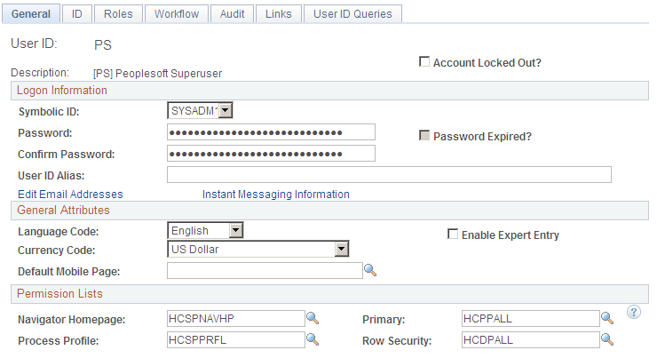 Create user IDs in the User Profiles component or Copy User Profiles component and assign the Navigator Homepage, Process Profile, Primary, and Row Security permission lists directly to the user profile on the General page