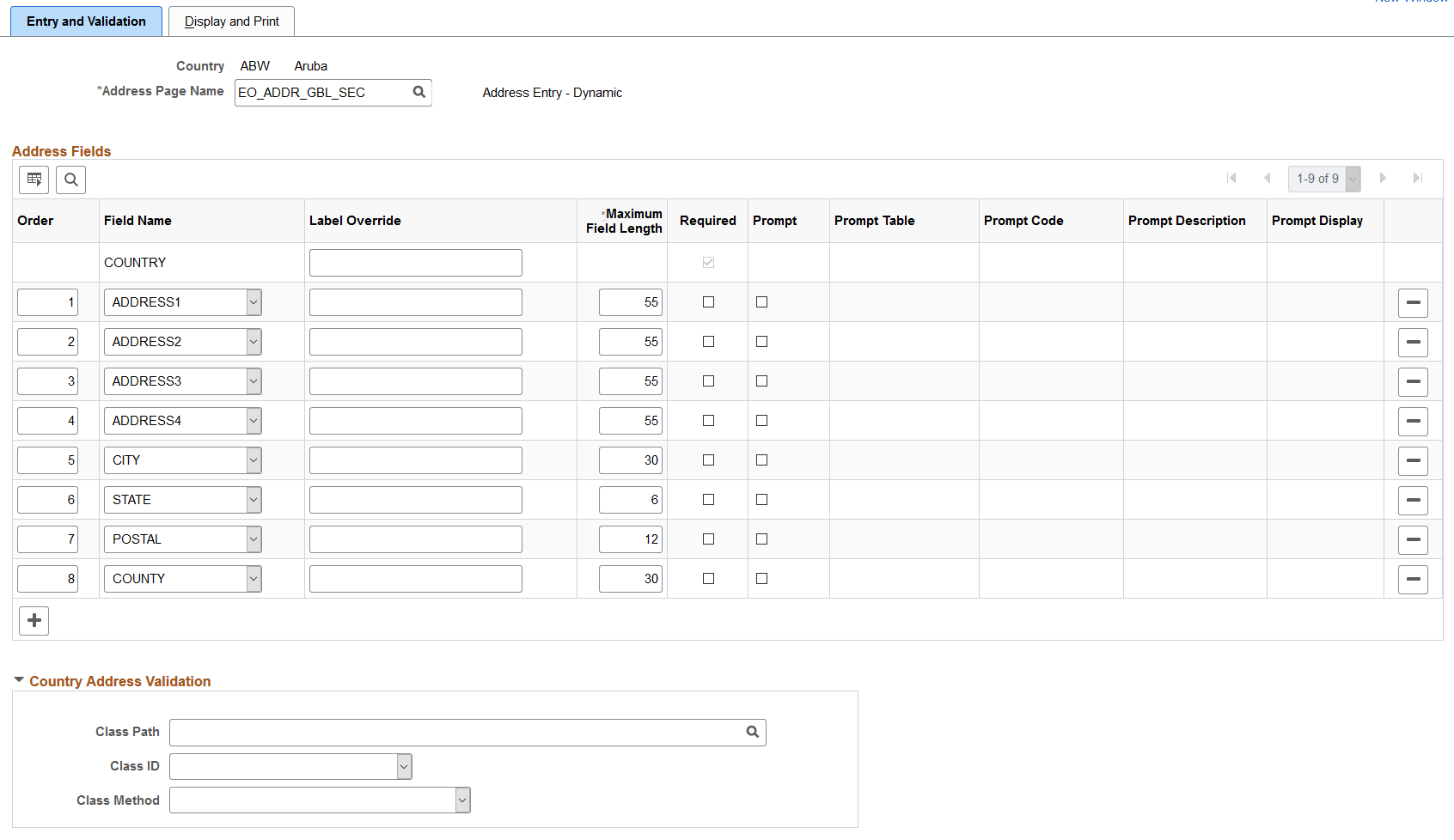 Entry and Validation page when using the dynamic address page EO_ADDR_GBL_SEC