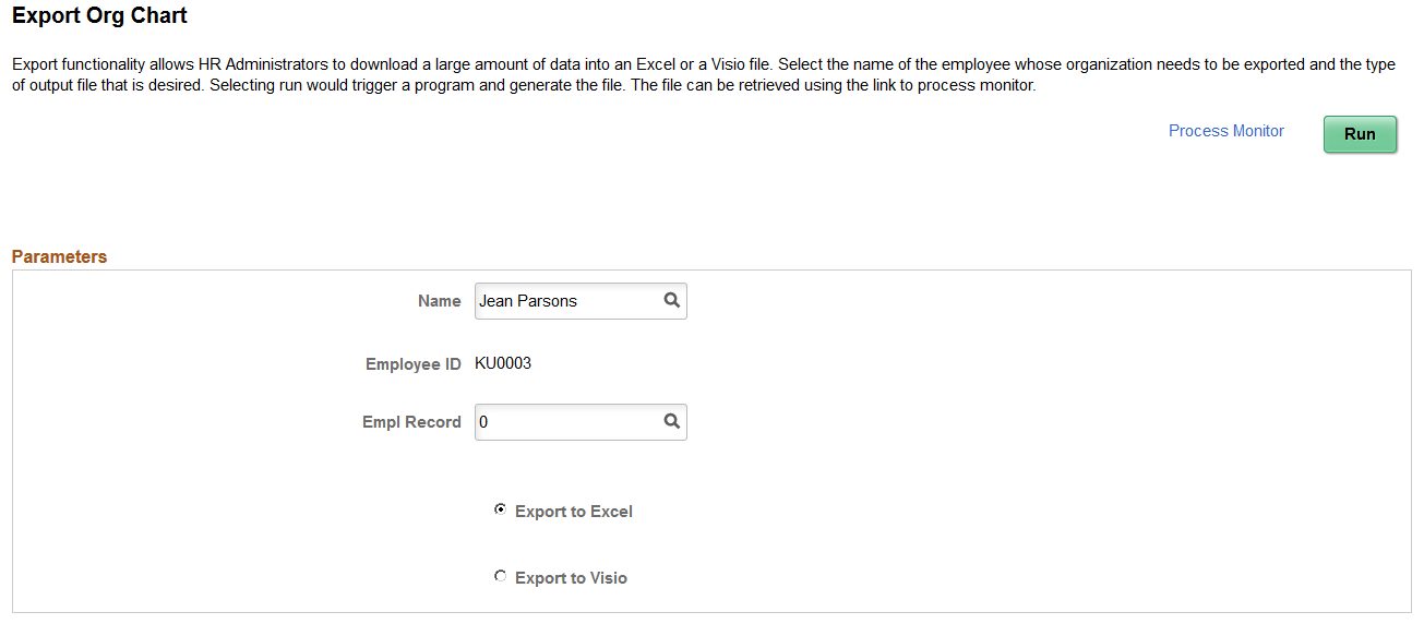 Export Org Chart page