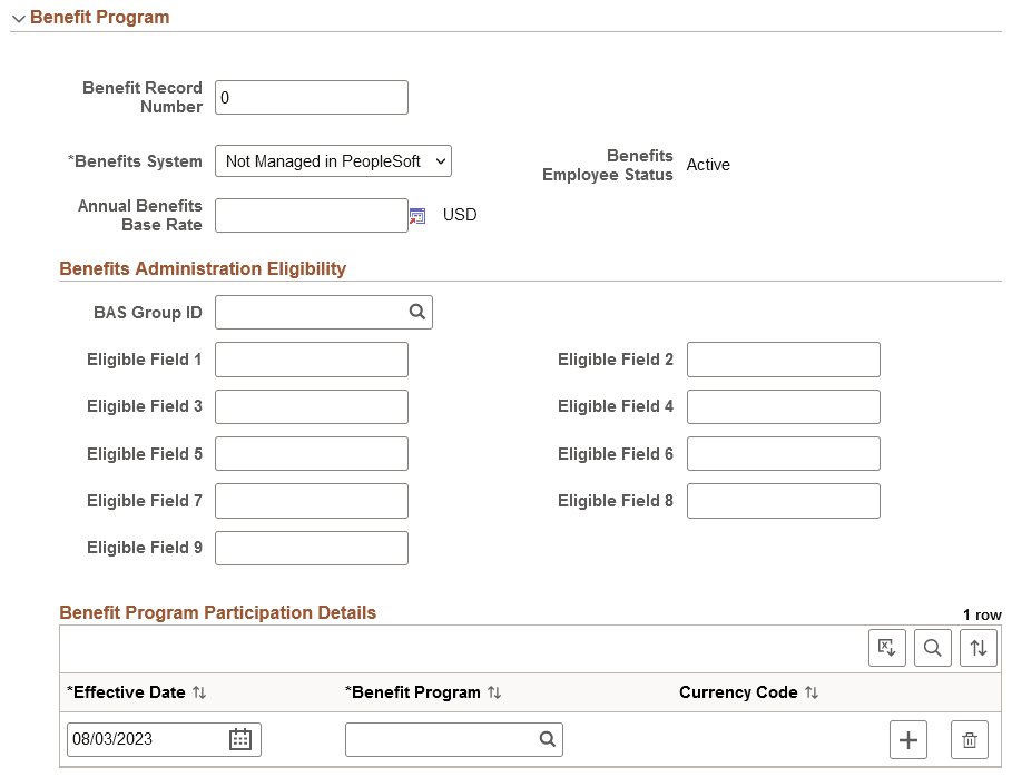 Job Data Page - Benefit Program Section